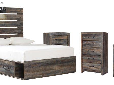 Drystan Full Panel Bed with 2 Storage Drawers with Mirrored Dresser, Chest and 2 Nightstands in Multi on Sale