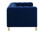 Charlene Blue Velvet Button Tufted Rolled Arm Chesterfield Loveseat For Sale