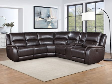 Alexandria Leather 6-Piece Power Reclining Set, Chocolate Online Sale