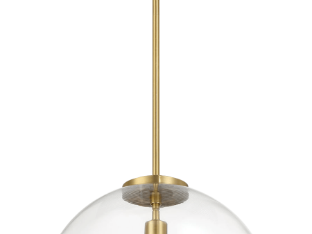 Gleam Single Light Pendant Lamp With Clear Globe Glass - Satin Brass For Sale