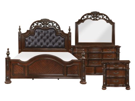 Adelina Cherry 4-Piece Bedroom Set (Queen Bed, Nightstand, Dresser, Mirror) Online Sale