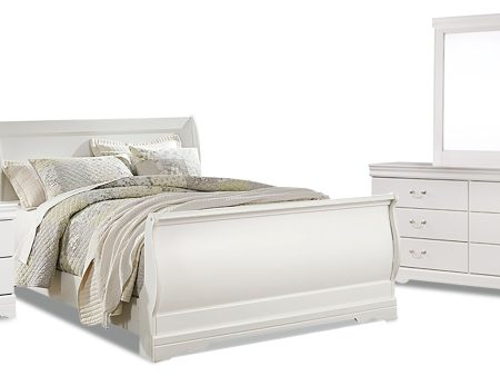 Anarasia Queen Sleigh Bed with Mirrored Dresser and Nightstand in White Sale