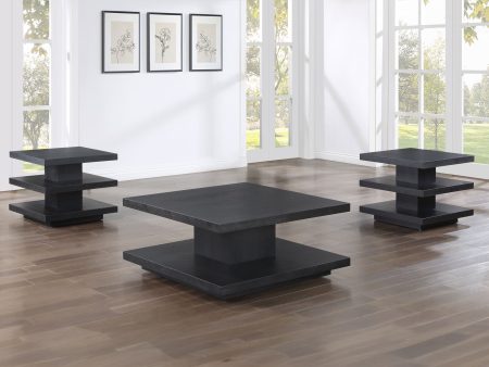 Canyon 3-Piece Table Set, Black (Cocktail Table & 2 End Tables) Online Hot Sale