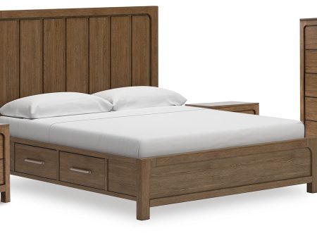 Cabalynn King Panel Storage Bed with Chest and 2 Nightstands in Light Brown Fashion