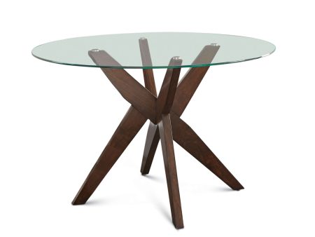 Amalie 48 inch Round Glass Top Table, Walnut color Discount