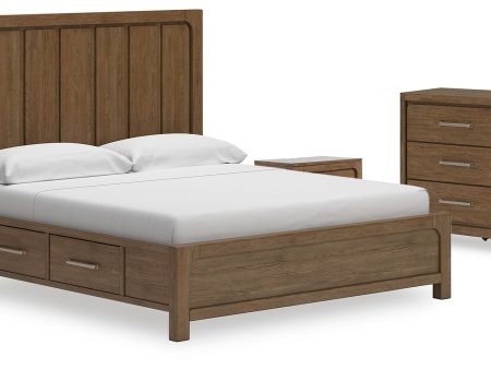 Cabalynn California King Panel Storage Bed with Dresser and 2 Nightstands in Light Brown Discount