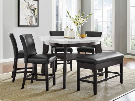 Carrara 6-Piece Marble Counter Dining Set(Table, Storage Bench & 4 Counter Chairs) Online Hot Sale