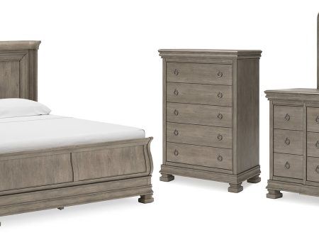 Lexorne King Sleigh Bed with Mirrored Dresser and Chest in Gray Discount