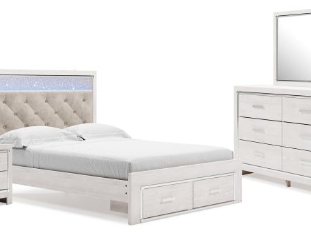 Altyra Queen Upholstered Storage Bed with Mirrored Dresser and Nightstand in White Online now