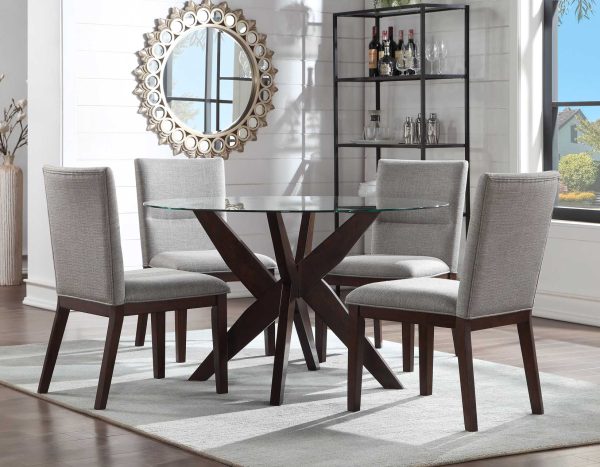 Amalie 48 inch Round Glass Top Table, Walnut color Discount