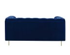 Charlene Blue Velvet Button Tufted Rolled Arm Chesterfield Loveseat For Sale