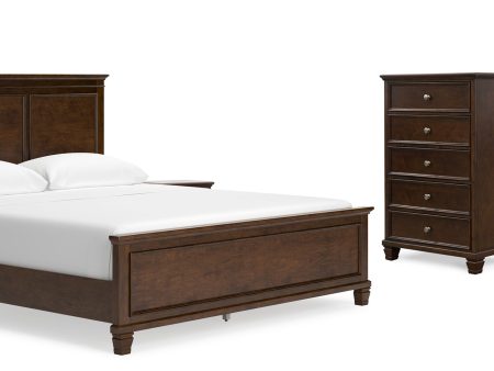 Danabrin California King Panel Bed with Mirrored Dresser, Chest and 2 Nightstands in Brown Cheap