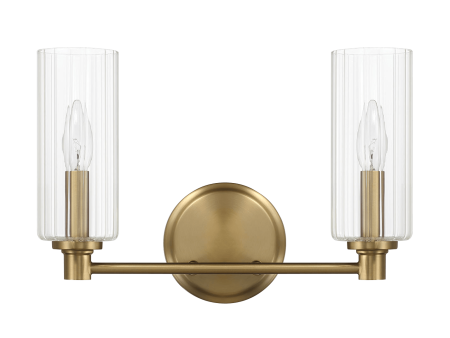 Regal Double Light Vanity With Clear Ribbed Glass - Satin Brass Online