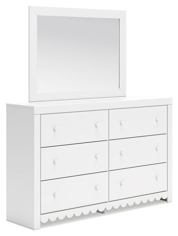 Mollviney Full Panel Storage Bed with Mirrored Dresser and Chest in White For Cheap