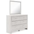 Altyra Queen Panel Headboard Bed with Mirrored Dresser, Chest and 2 Nightstands in White For Sale