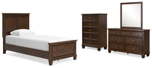 Danabrin Twin Panel Bed with Mirrored Dresser and Chest in Brown on Sale