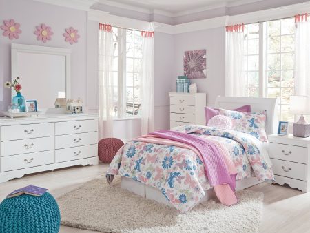 Anarasia Twin Sleigh Headboard Bed with Mirrored Dresser, Chest and Nightstand in White Hot on Sale