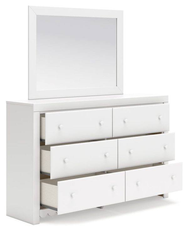 Mollviney Full Panel Storage Bed with Mirrored Dresser and Chest in White For Cheap