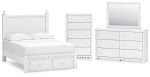 Mollviney Full Panel Storage Bed with Mirrored Dresser and Chest in White For Cheap