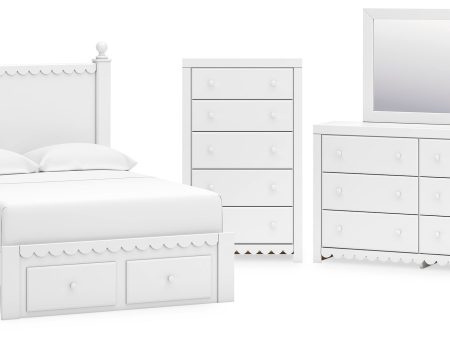 Mollviney Full Panel Storage Bed with Mirrored Dresser and Chest in White For Cheap