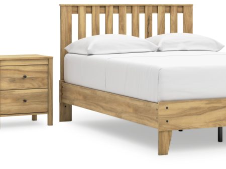 Bermacy Full Platform Panel Bed with 2 Nightstands in Light Brown Discount