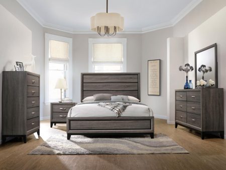 Watson Gray Oak Black 4-Piece California King Panel Bedroom Set Cheap