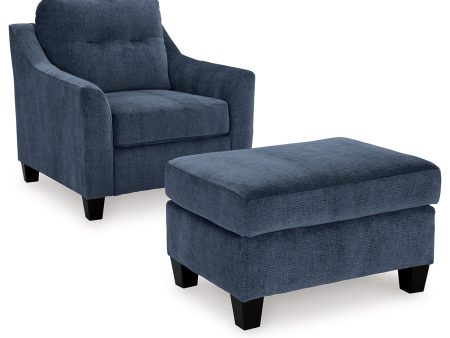 Amity Bay Chair and Ottoman in Ink For Discount