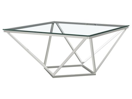 Brittania Square Glass Top Geometric Coffee Table Nickel on Sale