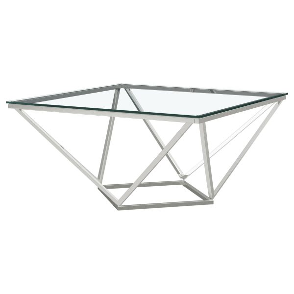 Brittania Square Glass Top Geometric Coffee Table Nickel on Sale