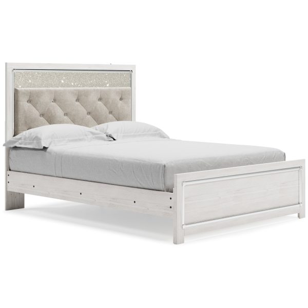 Altyra Queen Panel Bed with Mirrored Dresser, Chest and 2 Nightstands in White For Cheap