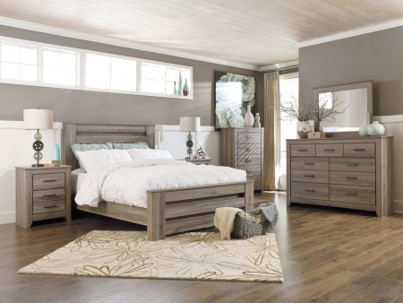 Zelen Queen Panel Bed with Mirrored Dresser, Chest and 2 Nightstands in Warm Gray Online Sale