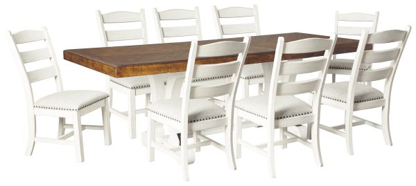 Valebeck Dining Table and 8 Chairs in White Brown For Cheap