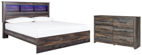 Drystan King Panel Bookcase Bed with Dresser in Multi Discount