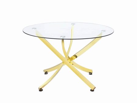 Beckham Brass Clear Round Dining Table For Cheap