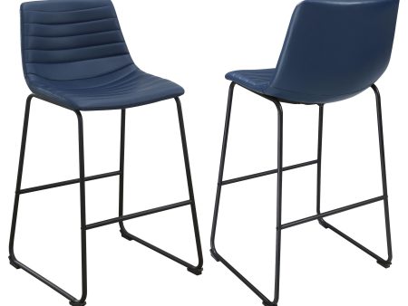 Zuni Faux Leather Upholstered Counter Stool Blue (Set of 2) For Sale