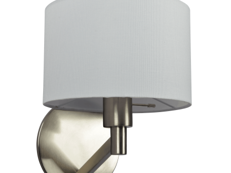 Nebula Brushed Nickel Base Wall Lamp with Rotary Switch White Fabric Shade For Discount