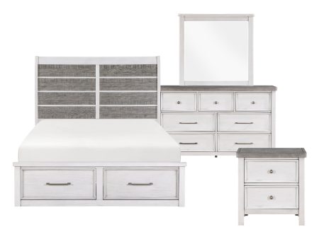 Ambrose Antique White Gray 4-Piece Bedroom Set (Queen Bed, Nightstand, Dresser, Mirror) Cheap