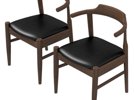 Leon Mid-Century Modern Leather Dining Chair (Set of 2) Online Sale