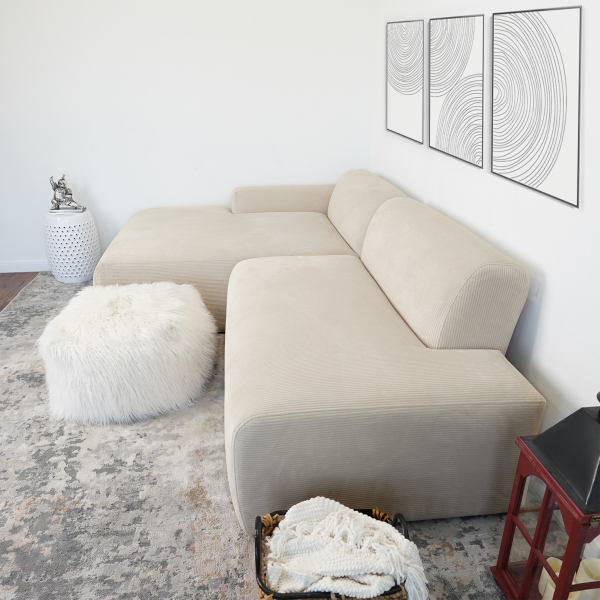 Mar Cream Velvet RAF Sectional For Cheap