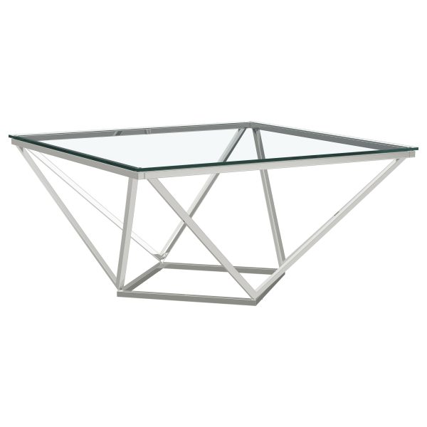 Brittania Square Glass Top Geometric Coffee Table Nickel on Sale