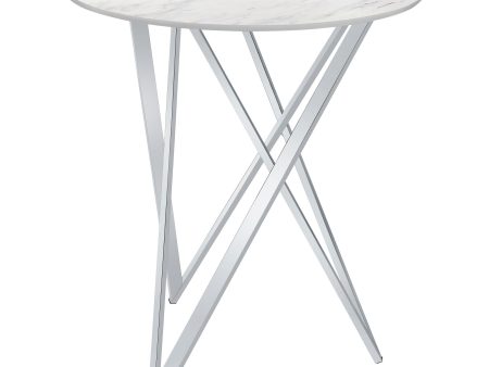 Bexter Faux Marble Round Top Bar Table White and Chrome Online